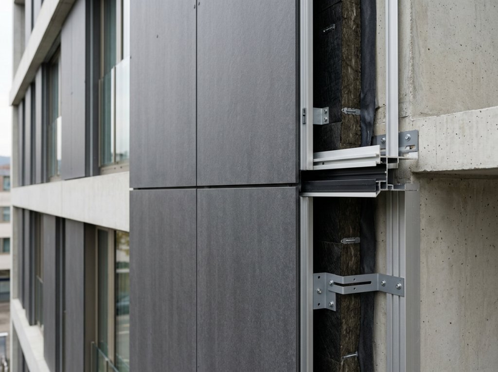 Ventilated facade panels with aluminum substructure